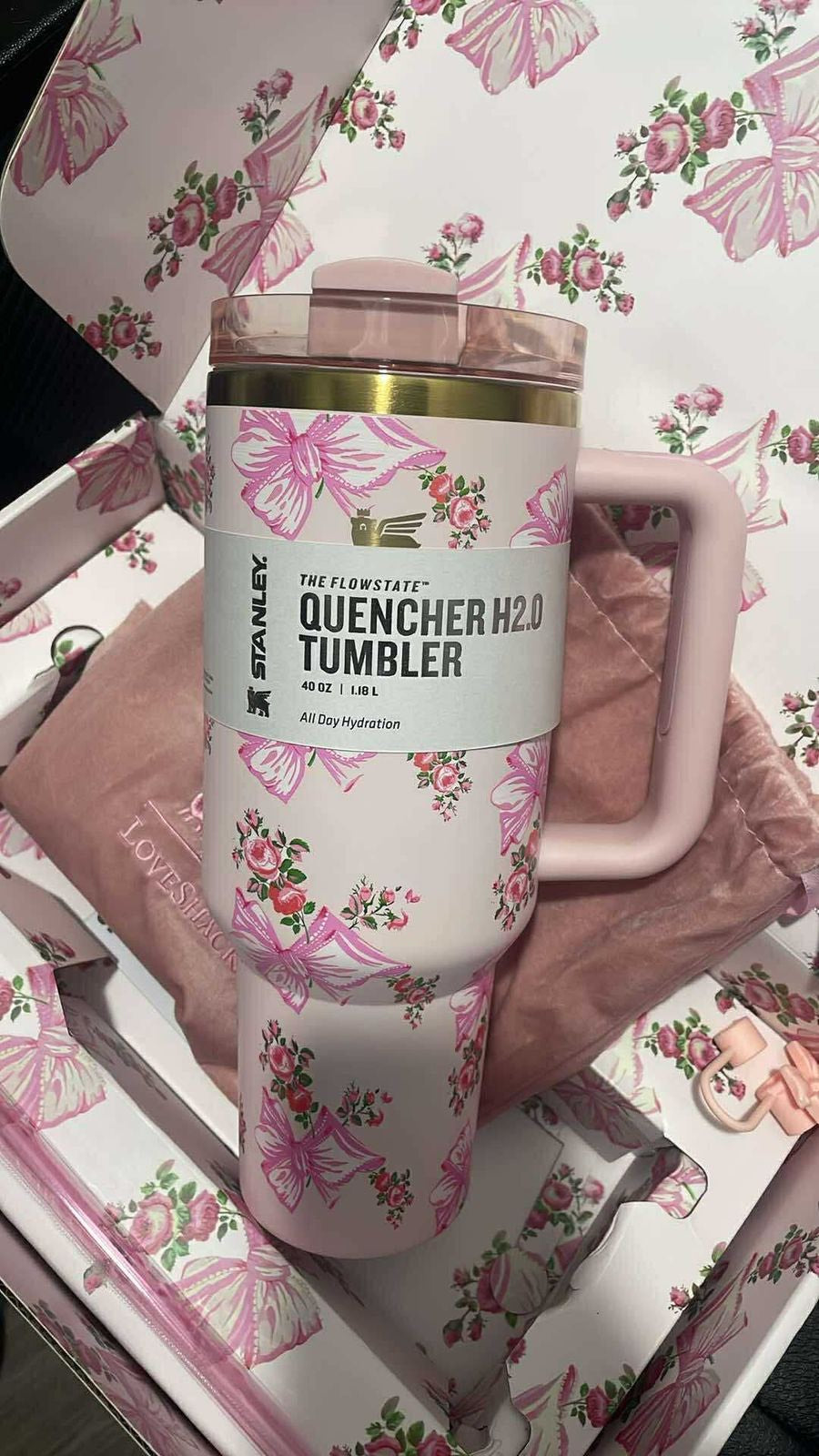 Stanley Pink with Bow Flower Design Sipper
