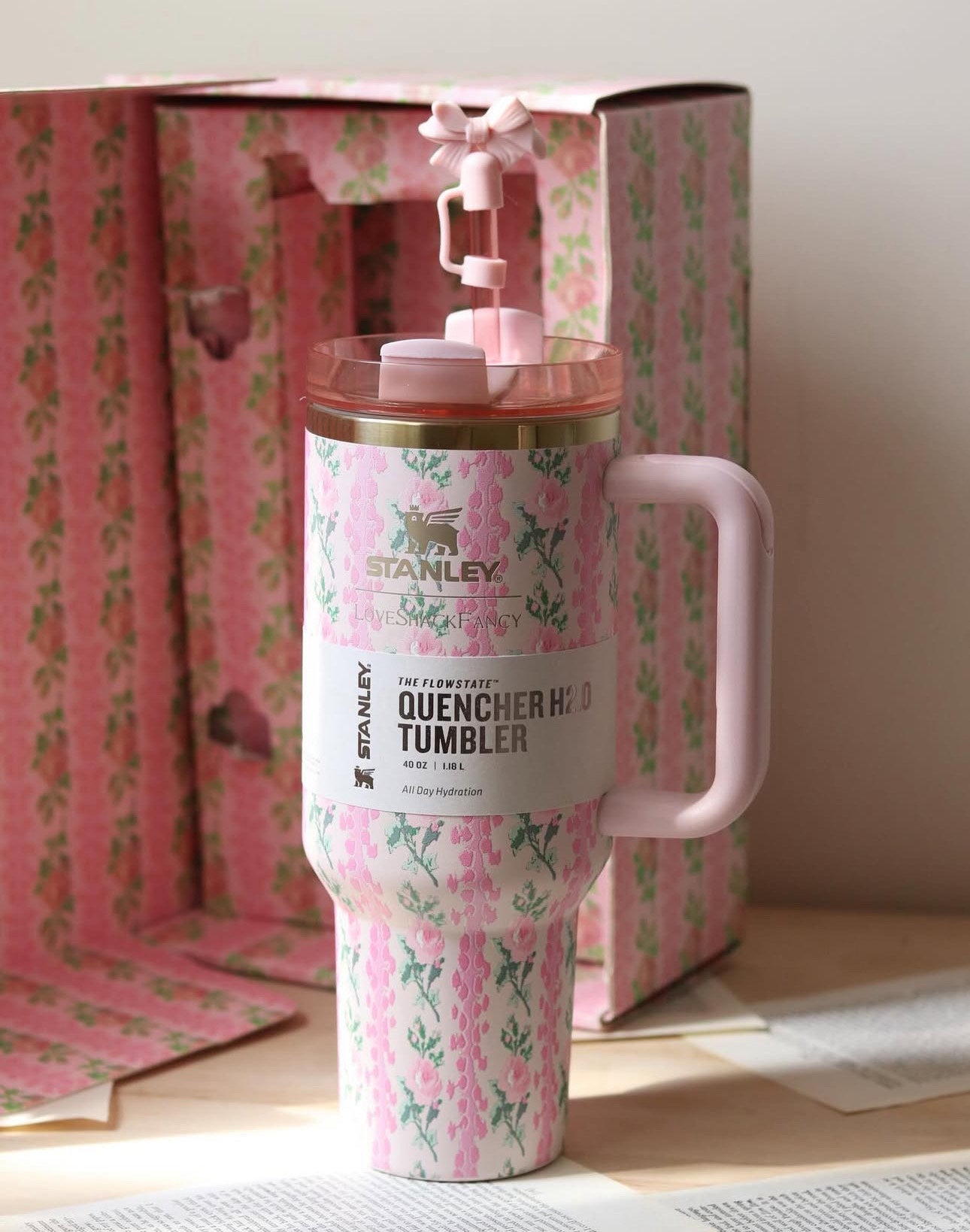 Stanley Pink with Floral lines Design Sipper
