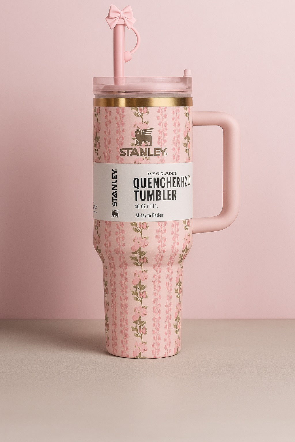 Stanley Pink with Floral lines Design Sipper
