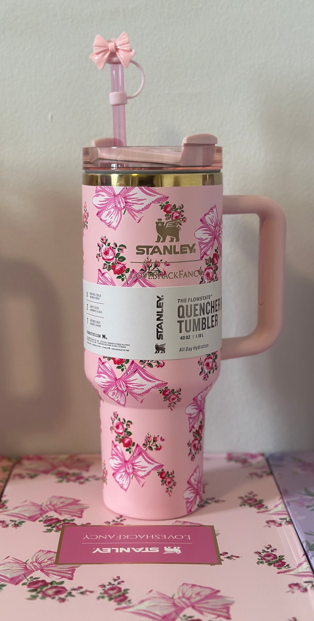 Stanley Pink with Bow Flower Design Sipper